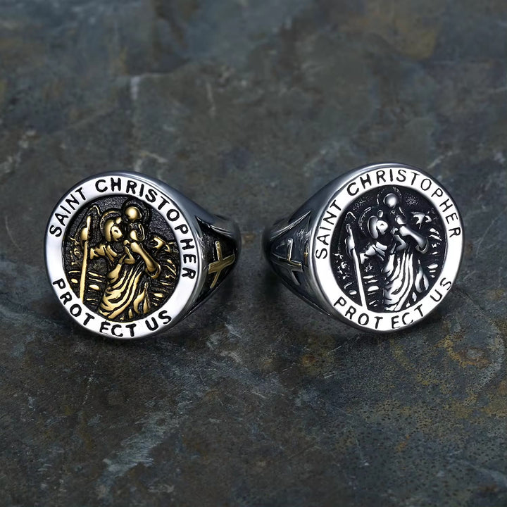 Bague chevalière avec médaille Saint Christophe « Protège-nous » de Christianartworkshop - image 5