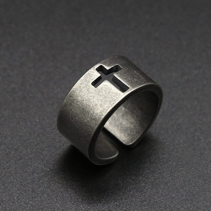 Bague croix Christianartworkshop en acier inoxydable style punk antique - image 11