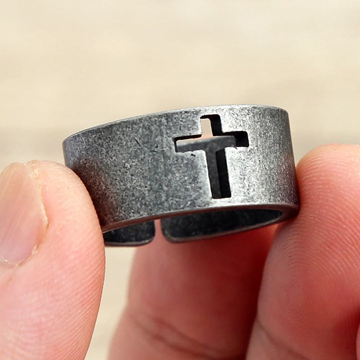 Bague croix Christianartworkshop en acier inoxydable style punk antique - image 12