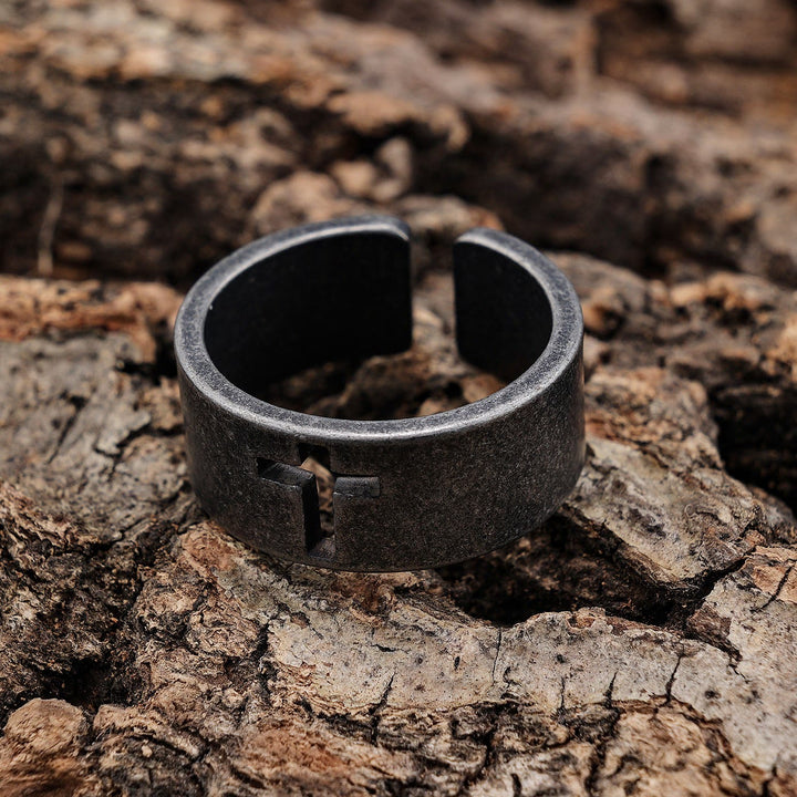 Bague croix Christianartworkshop en acier inoxydable style punk antique - image 3