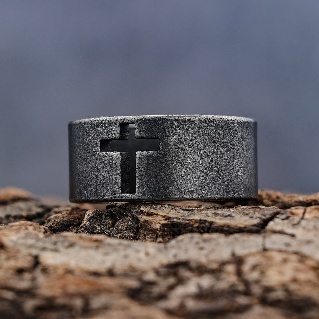 Bague croix Christianartworkshop en acier inoxydable style punk antique - image 6