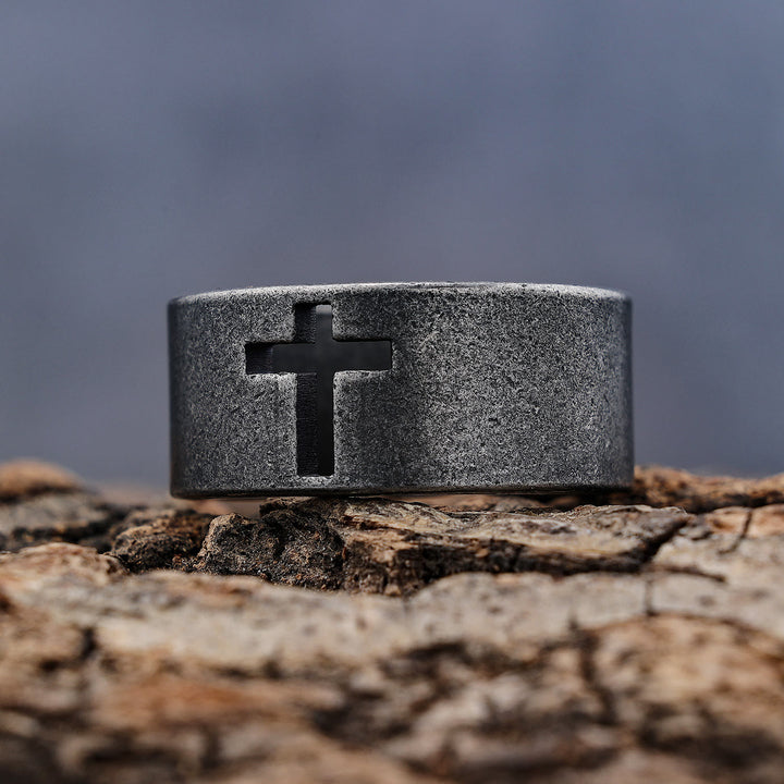 Bague croix Christianartworkshop en acier inoxydable style punk antique - image 6