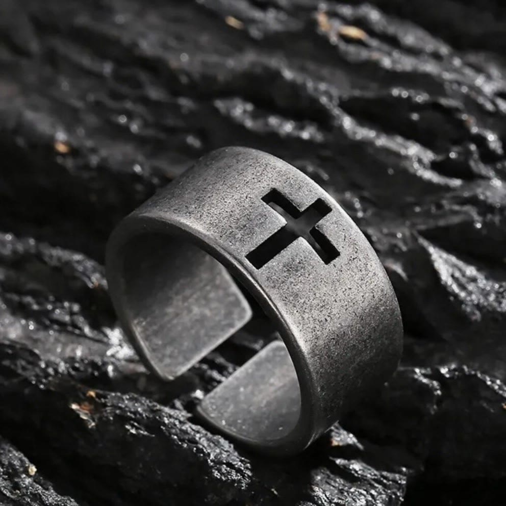 Bague croix Christianartworkshop en acier inoxydable style punk antique - image 9