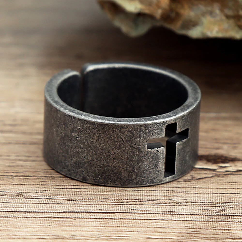 Bague croix Christianartworkshop en acier inoxydable style punk antique - image 7