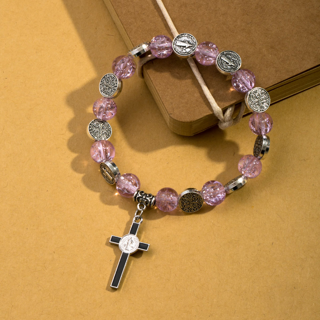 Christianartworkshop Bracelet à perles avec pendentif croix de Jésus en alliage - Violet - image 0