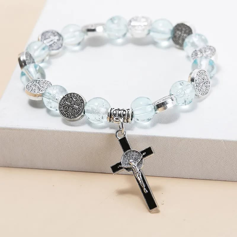 Christianartworkshop Bracelet à perles avec pendentif croix de Jésus en alliage - Bleu - image 8