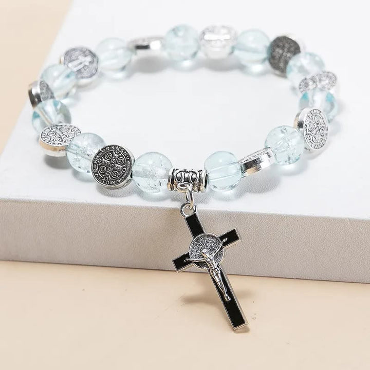 Christianartworkshop Bracelet à perles avec pendentif croix de Jésus en alliage - Bleu - image 8