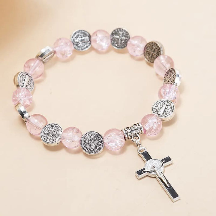 Christianartworkshop Bracelet à perles avec pendentif croix de Jésus en alliage - Rose - image 5