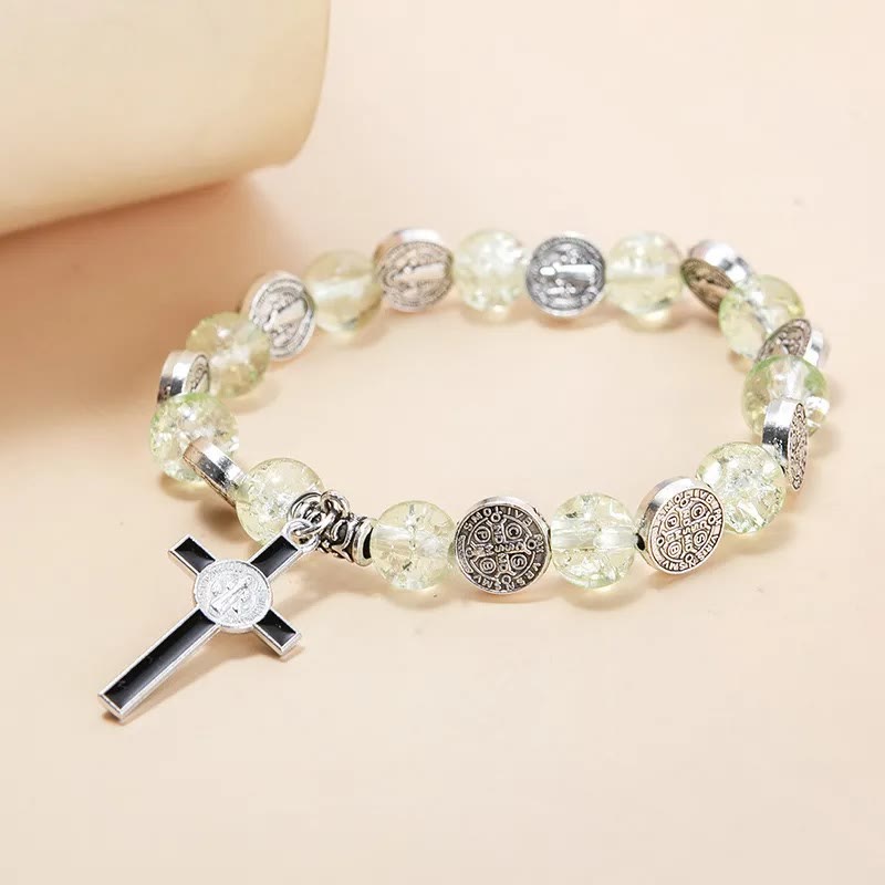 Christianartworkshop Bracelet à perles avec pendentif croix de Jésus en alliage - Vert - image 7