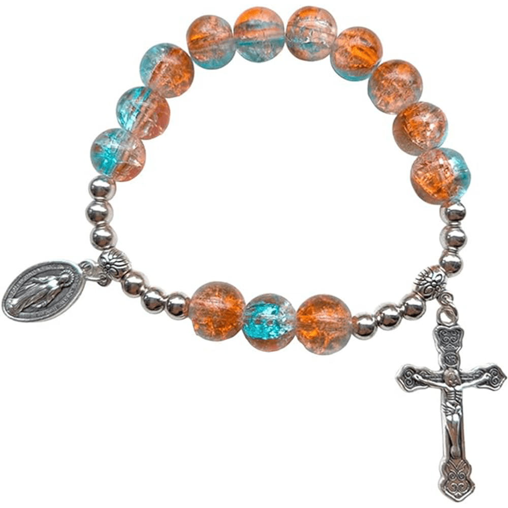Bracelet en verre bicolore avec médaillon et crucifix miraculeux de Christianartworkshop - Été - image 0