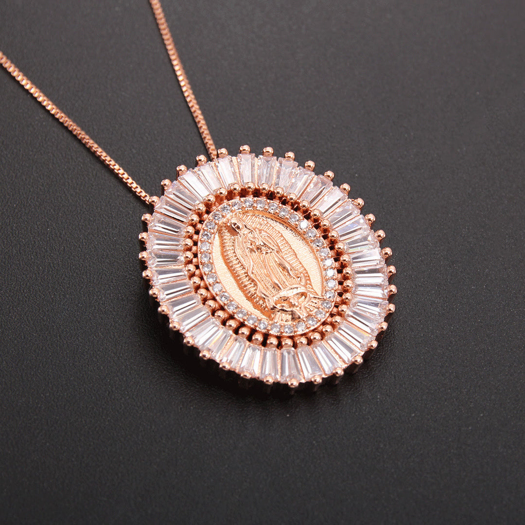 Christianartworkshop Collier pendentif amulette en zircone Notre-Dame de Guadalupe - Or rose - image 4