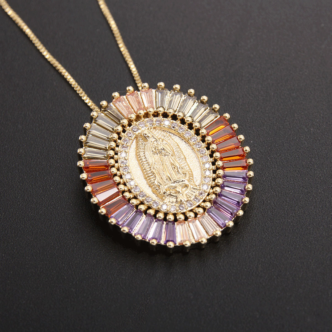 Christianartworkshop Collier pendentif amulette en zircone Notre-Dame de Guadalupe - Multicolore - image 2