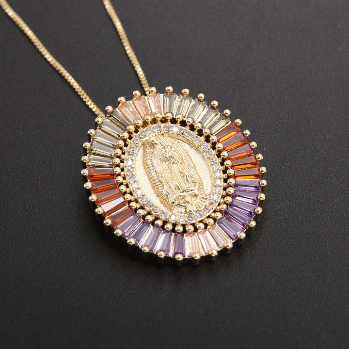 Christianartworkshop Collier pendentif amulette en zircone Notre-Dame de Guadalupe - Multicolore - image 2