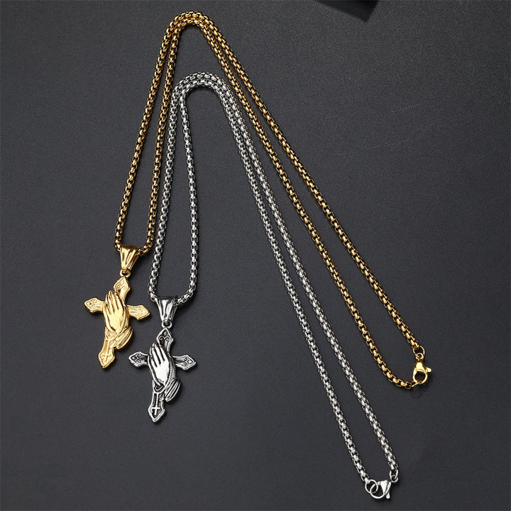 Christianartworkshop Collier pendentif croix mains jointes en acier inoxydable - image 11