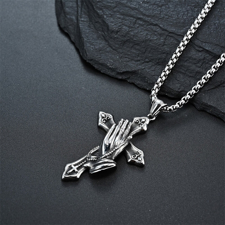 Christianartworkshop Collier pendentif croix mains jointes en acier inoxydable - image 2