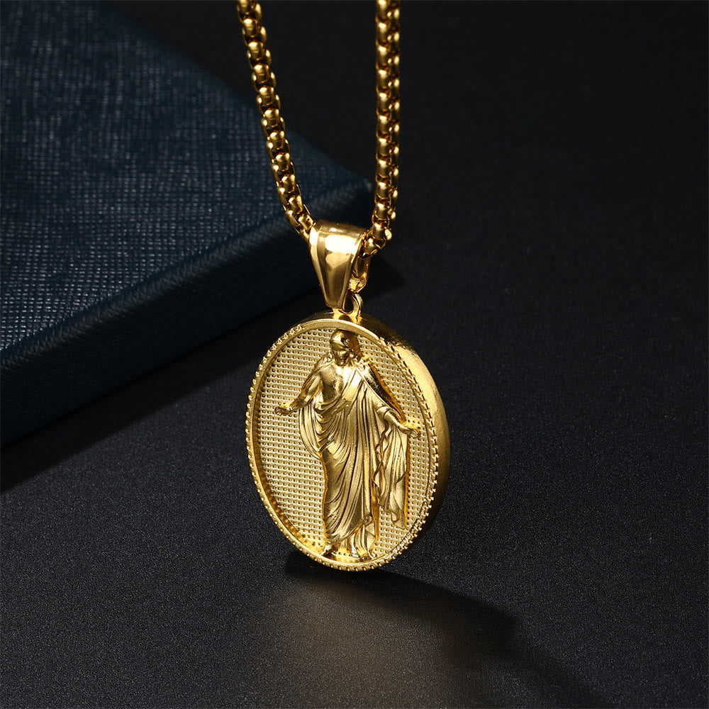 Christianartworkshop Collier pendentif médaillon Jésus, symbole de bénédiction - Doré - image 5