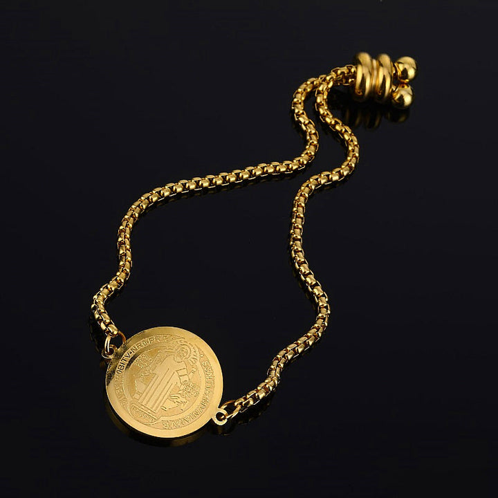 Bracelet ajustable avec médaille gravée de Saint Benoît, Christianartworkshop - image 4