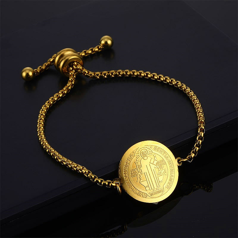 Bracelet ajustable avec médaille gravée de Saint Benoît, Christianartworkshop - Doré - image 0