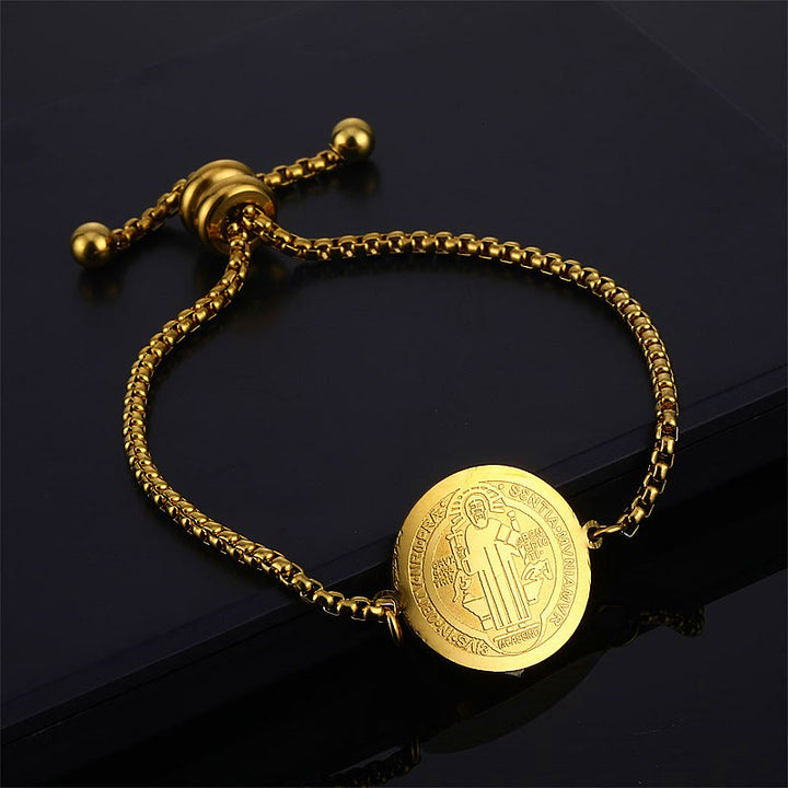 Bracelet ajustable avec médaille gravée de Saint Benoît, Christianartworkshop - Doré - image 0