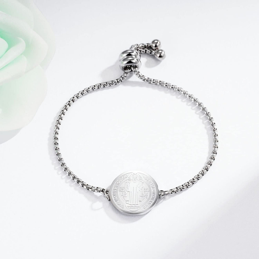 Bracelet ajustable avec médaille gravée de Saint Benoît, Christianartworkshop - Argent - image 7