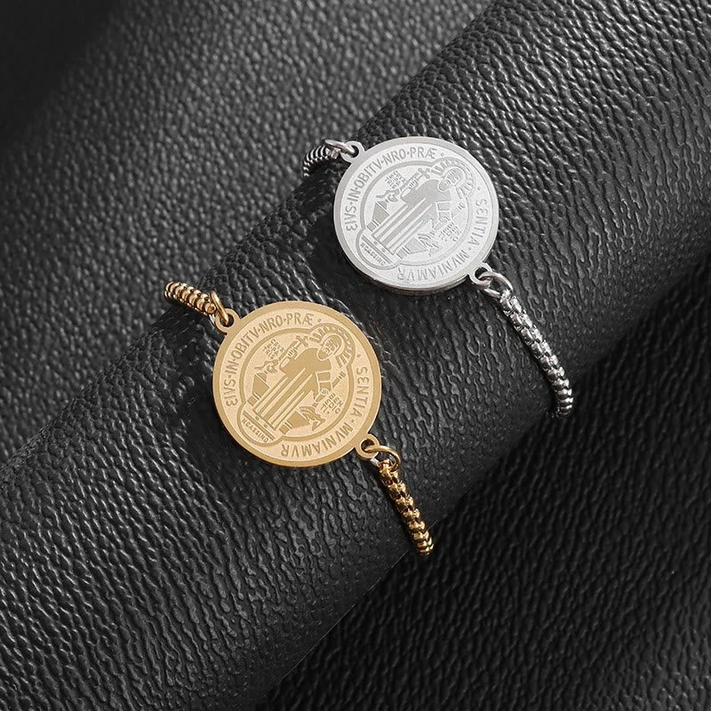 Bracelet ajustable avec médaille gravée de Saint Benoît, Christianartworkshop - image 5