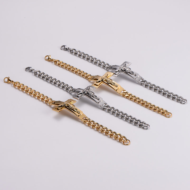 Bracelet jonc crucifix avec verset biblique et croix de Jésus, orné d'une croix solide et d'un bijou de prière, signé Christianartworkshop. - image 3
