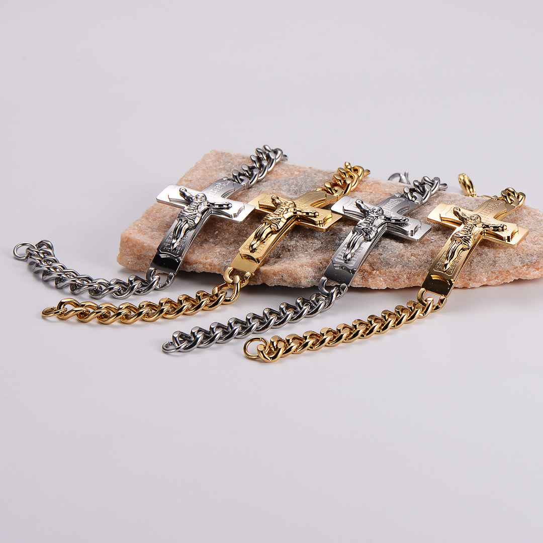 Bracelet jonc crucifix avec verset biblique et croix de Jésus, orné d'une croix solide et d'un bijou de prière, signé Christianartworkshop. - image 2