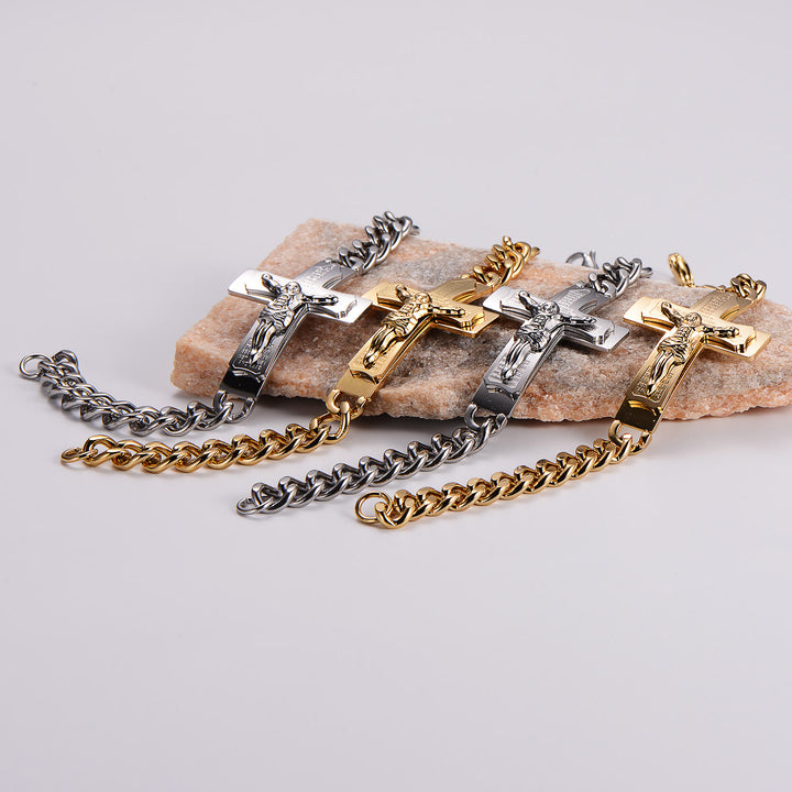 Bracelet jonc crucifix avec verset biblique et croix de Jésus, orné d'une croix solide et d'un bijou de prière, signé Christianartworkshop. - image 2