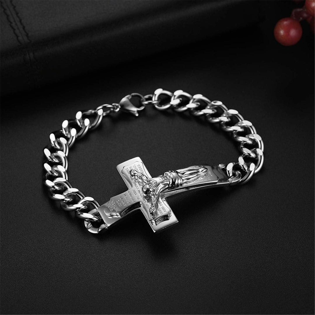 Bracelet jonc crucifix avec verset biblique et croix de Jésus, orné d'une croix solide et d'un bijou de prière, signé Christianartworkshop. - image 5