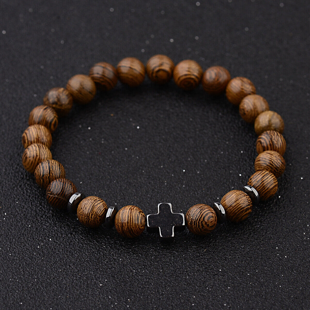 Bracelet en perles de bois en forme de croix, Christianartworkshop - image 4