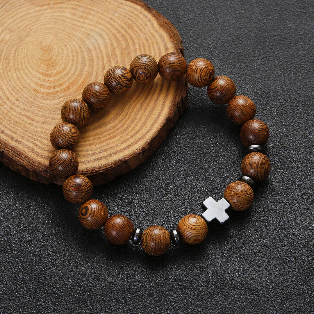 Bracelet en perles de bois en forme de croix, Christianartworkshop - En bois - image 0