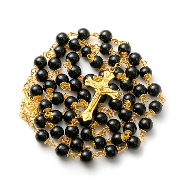 Chapelet de prière en perles noires avec crucifix - image 3