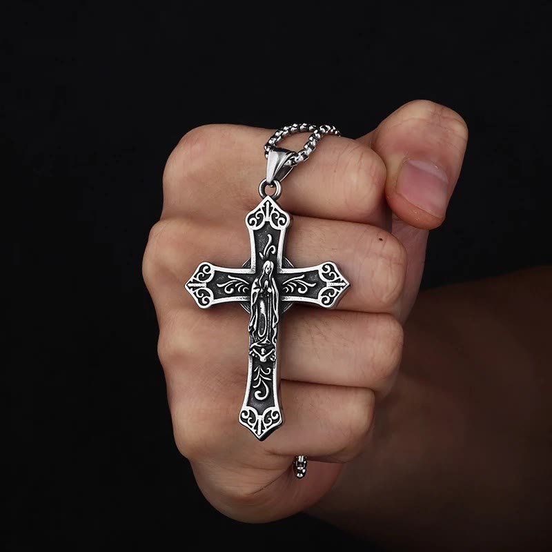 Christianartworkshop Collier pendentif croix de la Vierge Marie en titane rétro - image 2