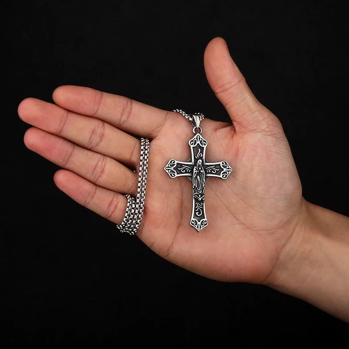 Christianartworkshop Collier pendentif croix de la Vierge Marie en titane rétro - image 5