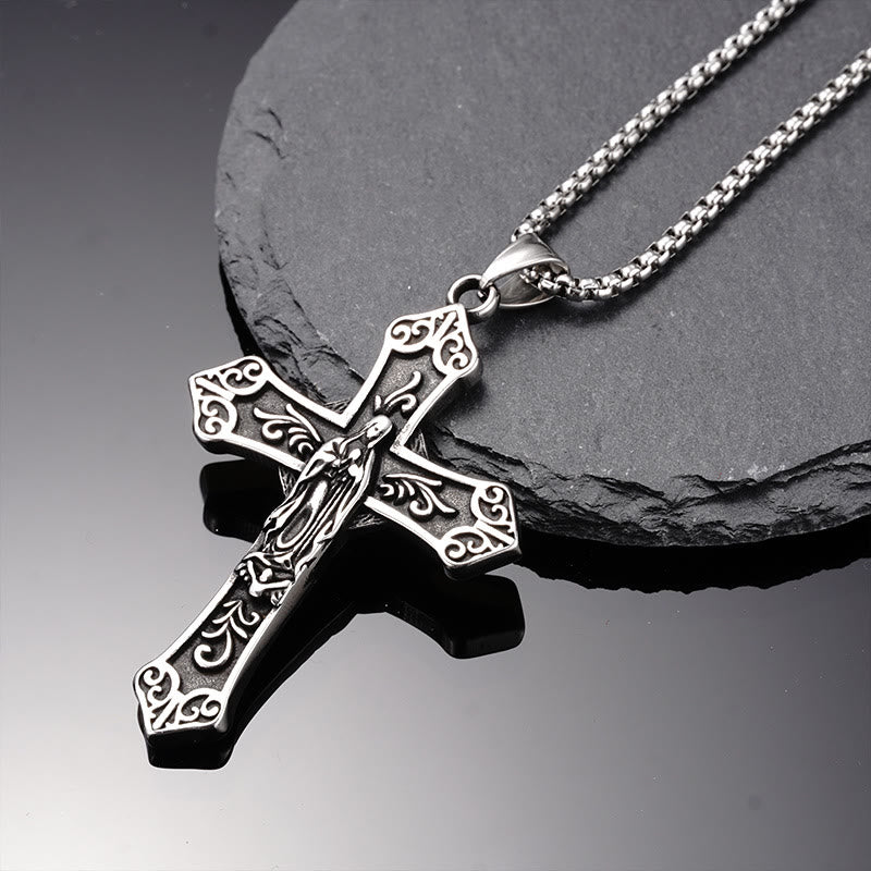 Christianartworkshop Collier pendentif croix de la Vierge Marie en titane rétro - Mère de Jésus - image 0