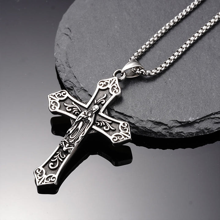 Christianartworkshop Collier pendentif croix de la Vierge Marie en titane rétro - Mère de Jésus - image 0