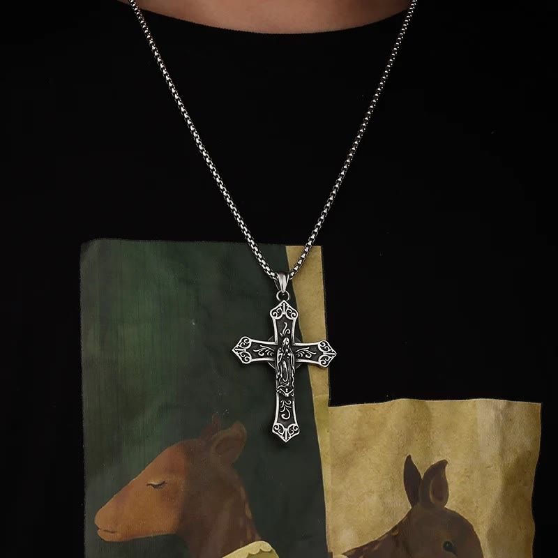 Christianartworkshop Collier pendentif croix de la Vierge Marie en titane rétro - image 6