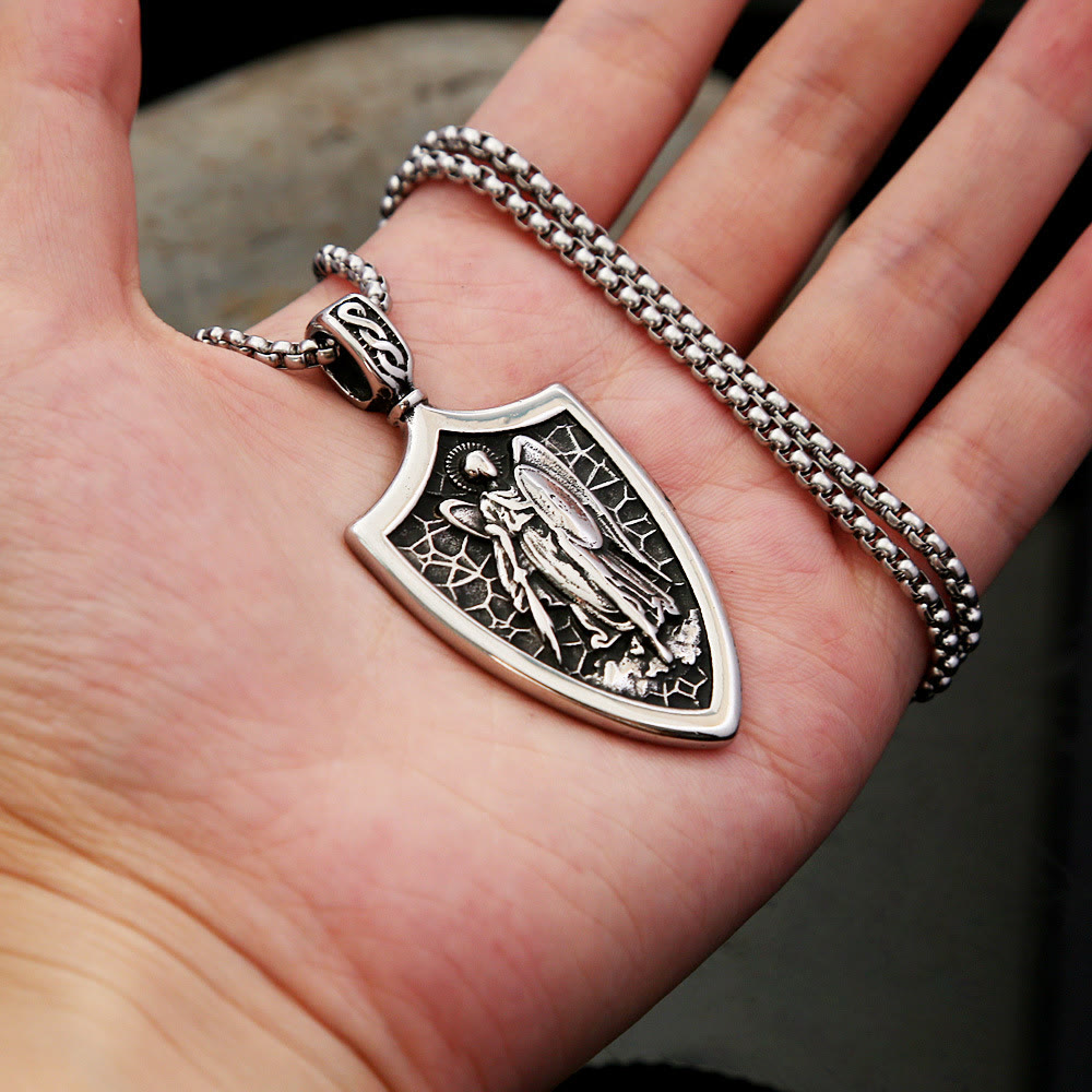 Christianartworkshop Collier en titane avec amulette bouclier de l'archange Saint Michel - image 3