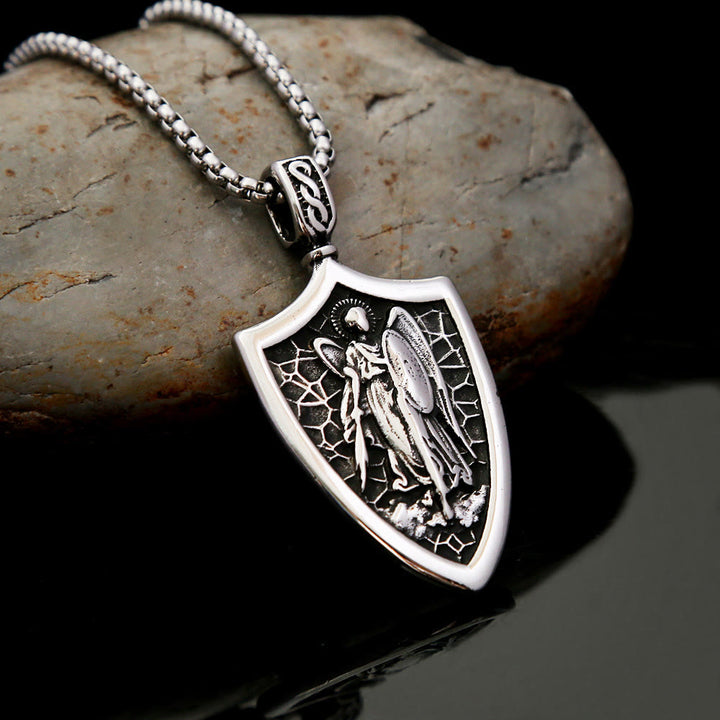 Christianartworkshop Collier en titane avec amulette bouclier de l'archange Saint Michel - image 1