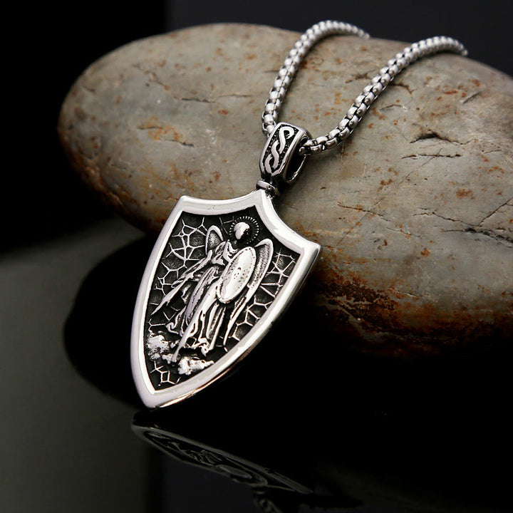 Christianartworkshop Collier en titane avec amulette bouclier de l'archange Saint Michel - image 2