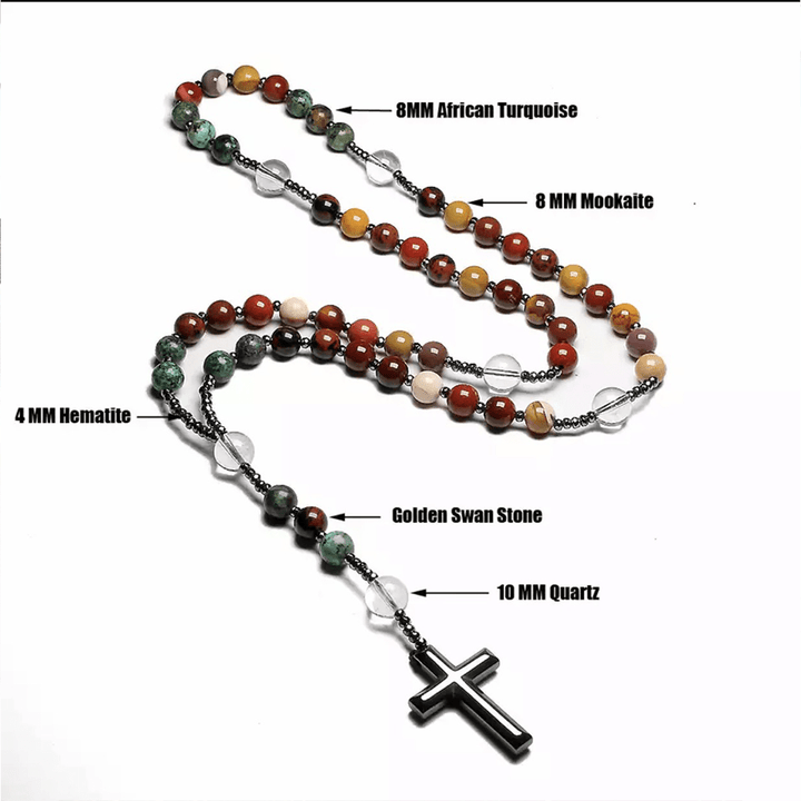 Pendentif croix en hématite, pierre naturelle mélangée, chapelet chrétien - image 8