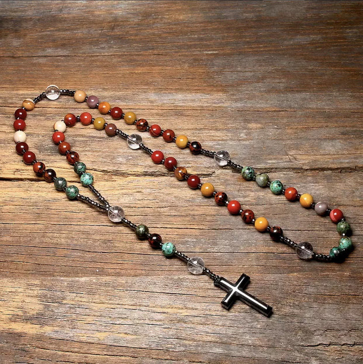 Pendentif croix en hématite, pierre naturelle mélangée, chapelet chrétien - Érable - image 0