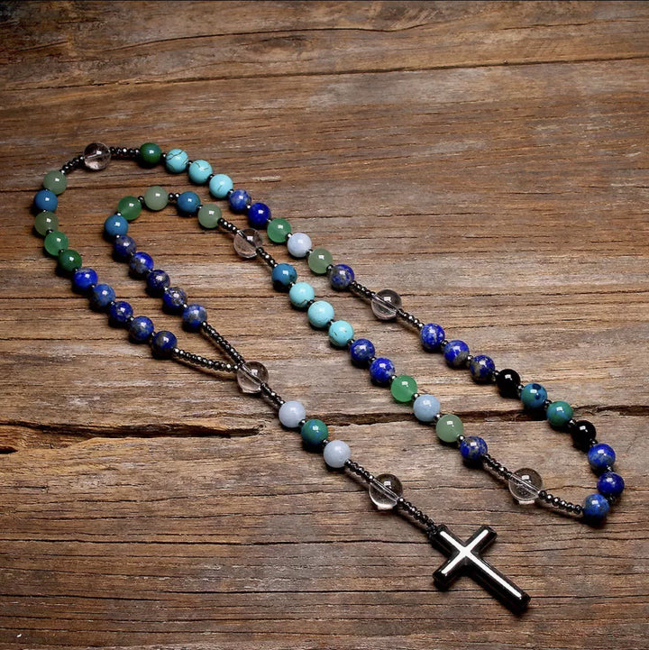 Pendentif croix en hématite, pierre naturelle mélangée, chapelet chrétien - image 5