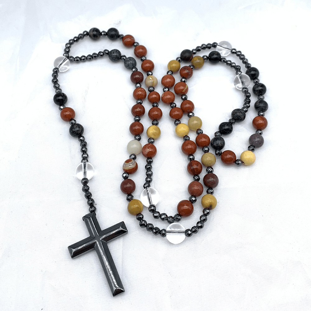 Pendentif croix en hématite, pierre naturelle mélangée, chapelet chrétien - image 3