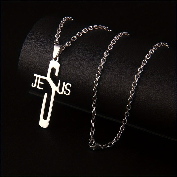 Christianartworkshop Collier en acier inoxydable avec croix de Jésus-Christ - Argent - image 0