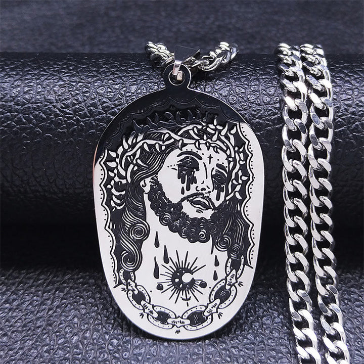 Christianartworkshop Collier avec statue de Jésus ornée d'une couronne d'épines et de plusieurs éléments - Argent - image 0