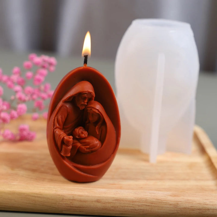 Moule en silicone pour figurine 3D faite main, moule pour bougie Sainte Famille - image 2