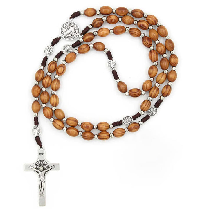 Chapelet de Saint Benoît en bois d'olivier naturel avec crucifix - image 6