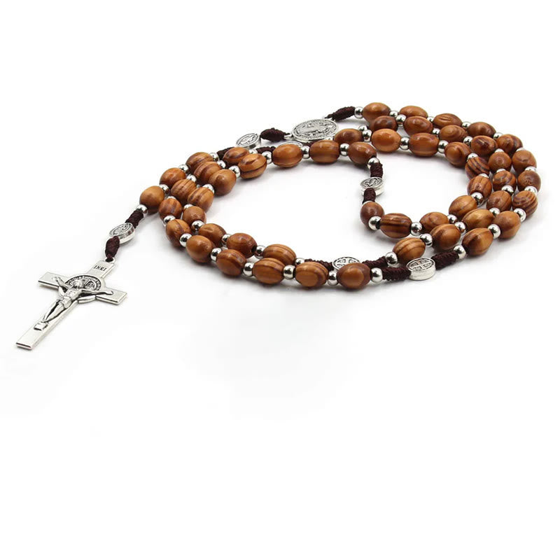 Chapelet de Saint Benoît en bois d'olivier naturel avec crucifix - image 7