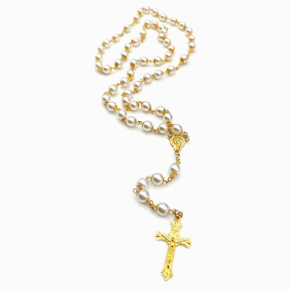Chapelet de bénédiction catholique en perles blanches - image 6